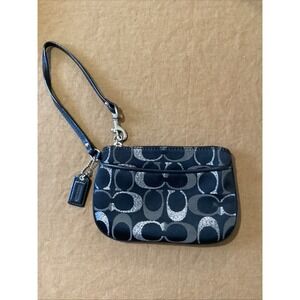 COACH Signature Zip Wristlet Black Silver Wallet Mini Clutch